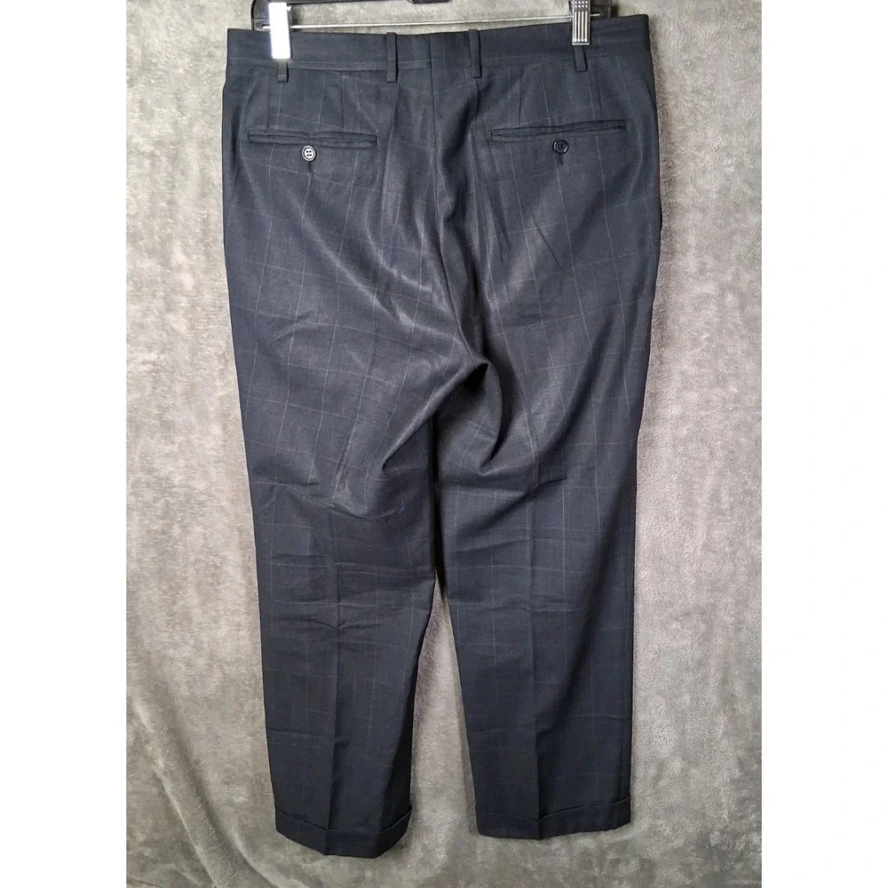 Canali Dress Pants Mens 34x28 Charcoal Gray Windowpane Cuffed Suit Pants